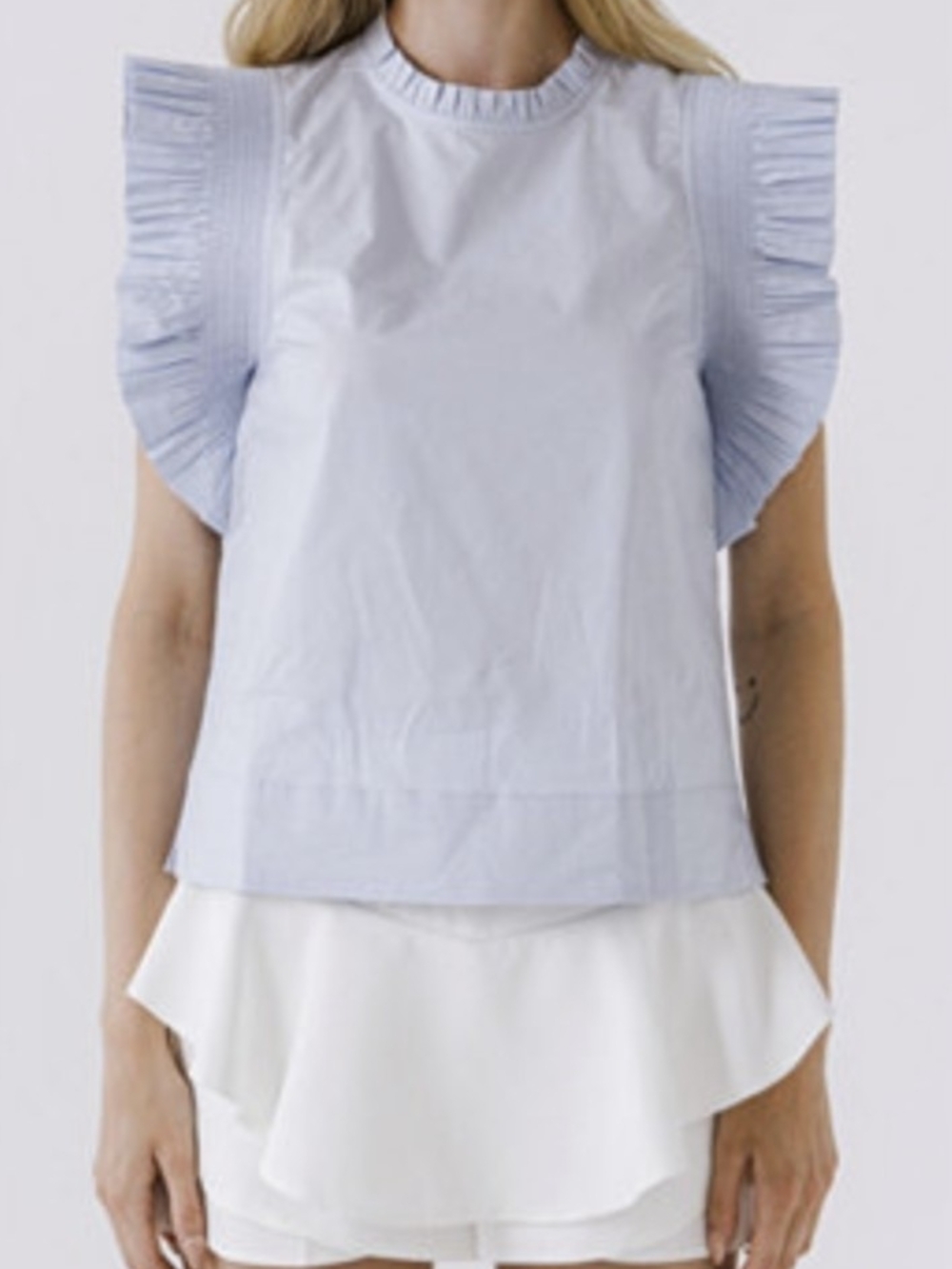 English Factory Light Blue Ruffle Sleeve Blouse